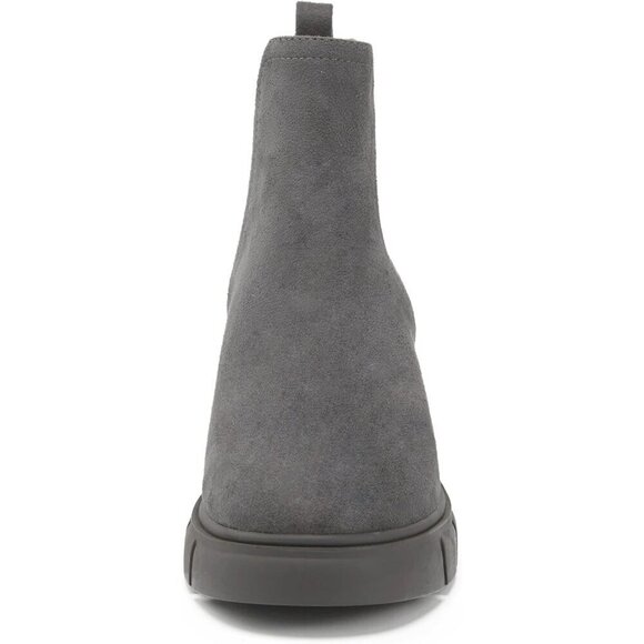 REDTOP Women's Elastic Chelsea Boots Grey Suede  Faux Suede Block Heel Booties - Picture 3 of 7